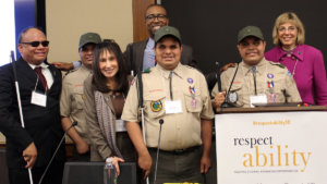 Ollie, Steven, Nick and Leo Cantos, along with Jennifer Laszlo Mizrahi, Calvin Harris and Vivian Bass at RespectAbility's 2018 Summit