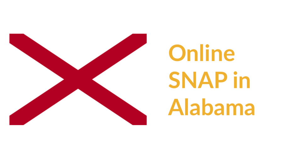 Alabama state flag. Text: Online SNAP in Alabama