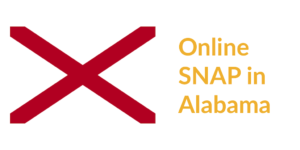 Alabama state flag. Text: Online SNAP in Alabama