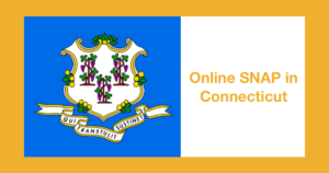 Connecticut state flag. Text: Online SNAP in Connecticut