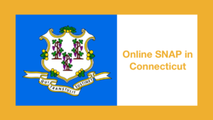 Connecticut state flag. Text: Online SNAP in Connecticut