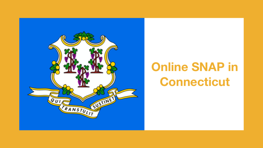 Connecticut state flag. Text: Online SNAP in Connecticut