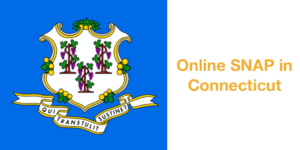 Connecticut state flag. Text: Online SNAP in Connecticut