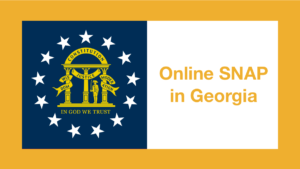 Georgia state flag. Text: Online SNAP in Georgia