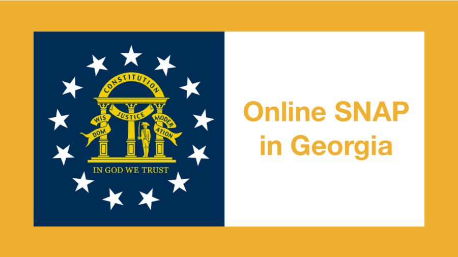 Georgia state flag. Text: Online SNAP in Georgia