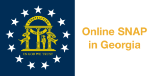 Georgia state flag. Text: Online SNAP in Georgia