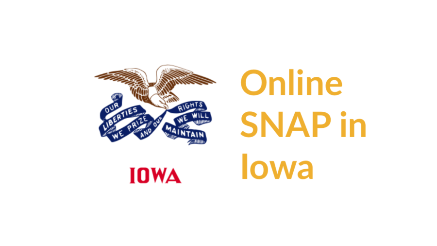 Iowa state flag. Text: Online SNAP in Iowa