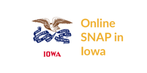 Iowa state flag. Text: Online SNAP in Iowa