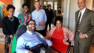 Matan Koch Tatiana Lee and four other people standing around them all smiling together at an event in Hollywood