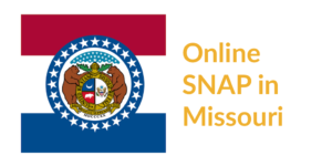 Missouri state flag. Text: Online SNAP in Missouri