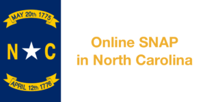 Graphic from North Carolina state flag. Text: Online SNAP in North Carolina