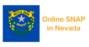 Nevada state flag. Text: Online SNAP in Nevada