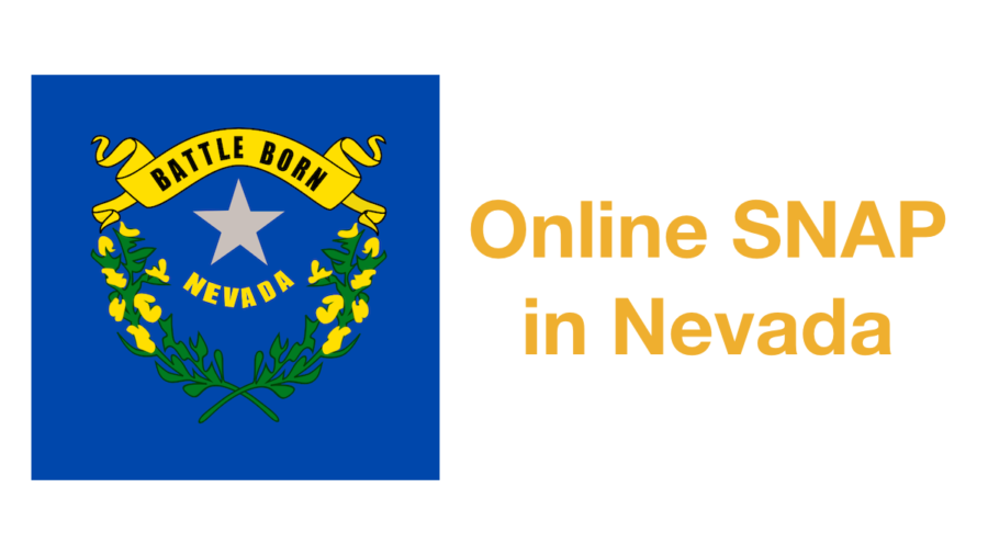 Nevada state flag. Text: Online SNAP in Nevada