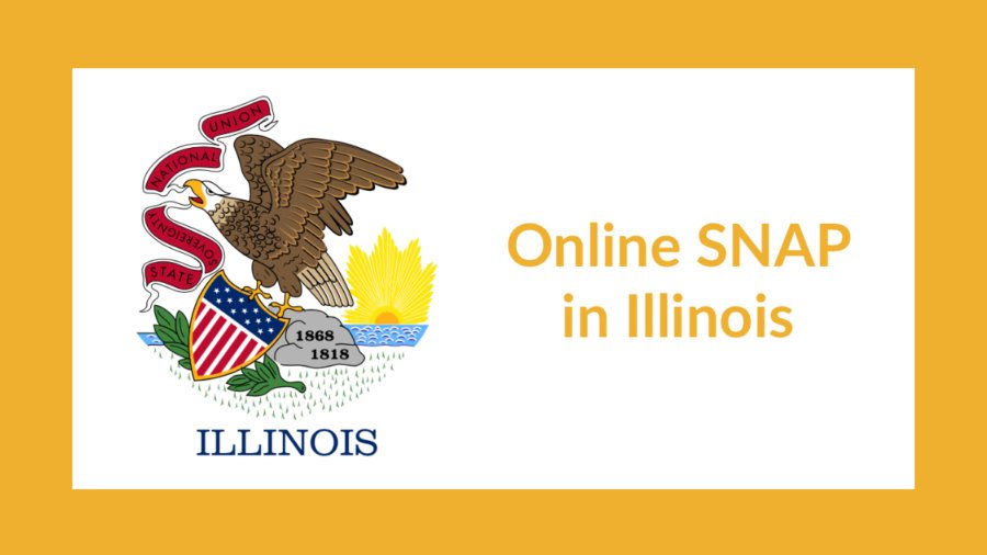 Illinois state flag. Text: Online SNAP in Illinois