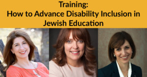 Headshots of Meredith Polsky Lianne Heller and Debbie Niderberg. Text: Training: How to Advance Disability Inclusion in Jewish Education.