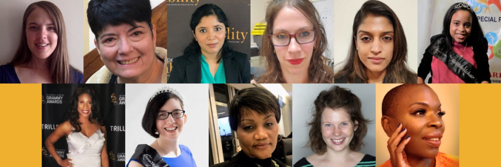 Individual headshots of 11 women with disabilities smiling