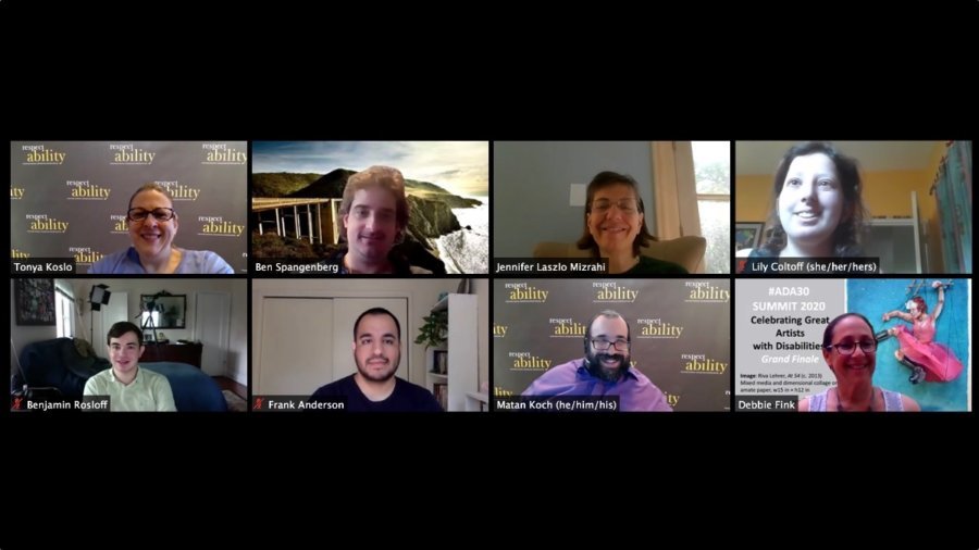 Eight RespectAbility team members smiling in a Zoom meeting