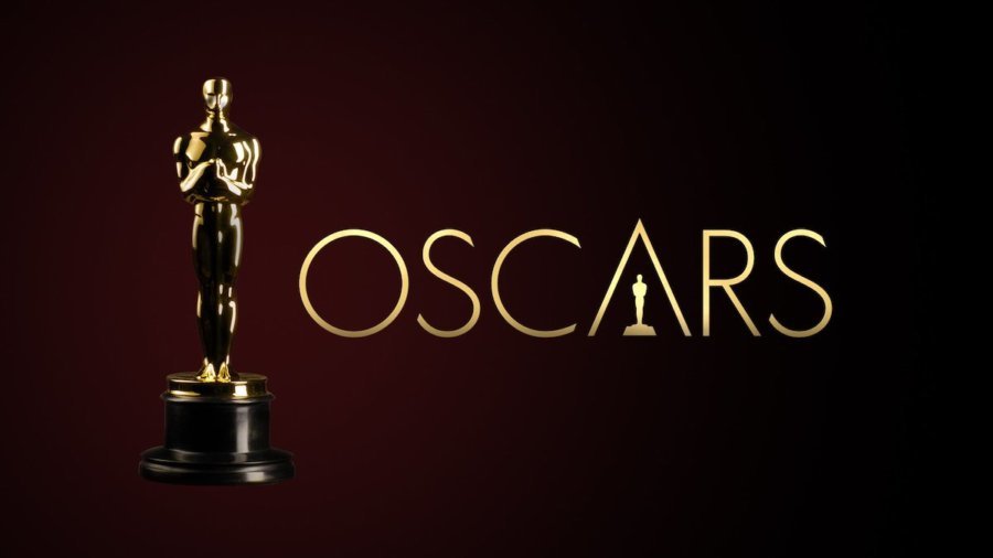 An Oscar statue next to the logo for the Oscars