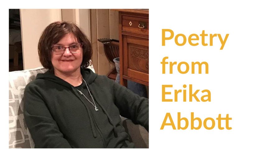 Headshot of Erika Abbott smiling seated on a couch. Text: 