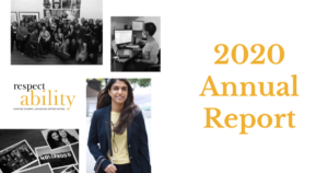 Cover page of RespectAbility 2020 annual report featuring photos of diverse people with disabilities. Text: 2020 Annual Report