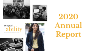 Cover page of RespectAbility 2020 annual report featuring photos of diverse people with disabilities. Text: 2020 Annual Report