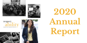 Cover page of RespectAbility 2020 annual report featuring photos of diverse people with disabilities. Text: 2020 Annual Report