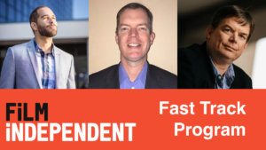 Headshots of Andrew Reid, Delbert and Jevon Whetter. Film Independent logo. Fast Track Program.