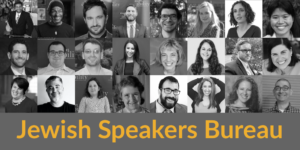 Black and white Headshots of 24 speakers in RespectAbility's Jewish Speakers Bureau. Text: Jewish Speakers Bureau