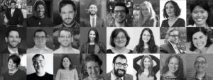 Black and white Headshots of 24 speakers in RespectAbility's Jewish Speakers Bureau