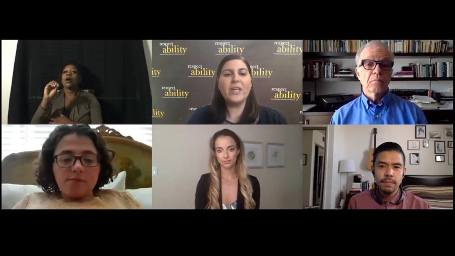 Five panelists and ASL interpreter on a zoom call