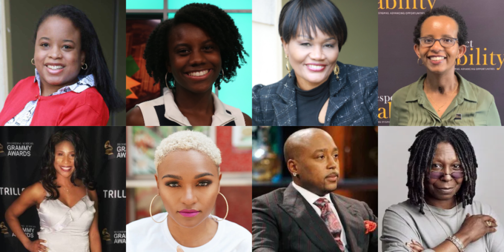 Headshots of 8 black people with disabilities.