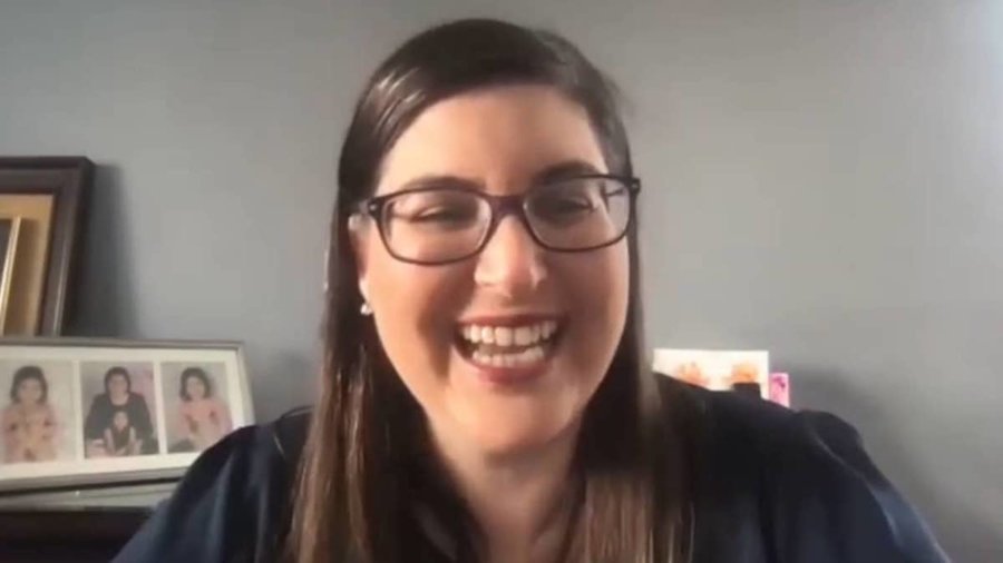 Lauren Appelbaum speaking inside her home