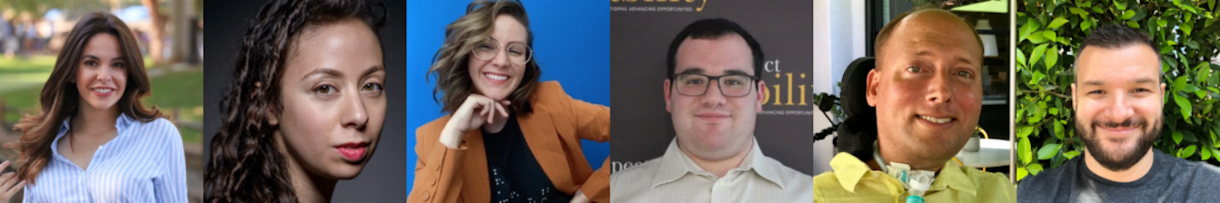 Headshots of 6 LGBTQ+ disabled speakers at the event.