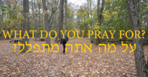 Title card for What Do You Pray For? Ben Rosloff is in the forest in the background