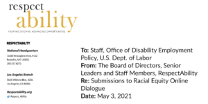 Top of RespectAbility's testimony to ODEP on RespectAbility letterhead