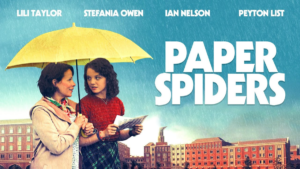 Paper Spiders movie poster with two women under an umbrella and names of the four lead actors