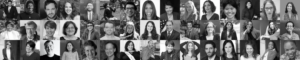 Black and white Headshots of 45 of the speakers in RespectAbility's Disability Speakers Bureau