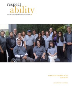 RespectAbility 2021 Strategic Business Plan cover page with a photo of RespectAbility Board members smiling together and the RespectAbility logo