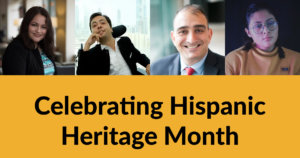 Headshots of Nelly Nieblas, Victor Pineda, Vincenzo Piscopo and Krista Ramirez-Villatoro. Text: Celebrating Hispanic Heritage Month