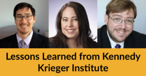 Headshots of three speakers. Text: Lessons Learned from Kennedy Krieger Institute.