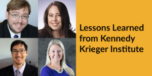 Headshots of four speakers. Text: Lessons Learned from Kennedy Krieger Institute