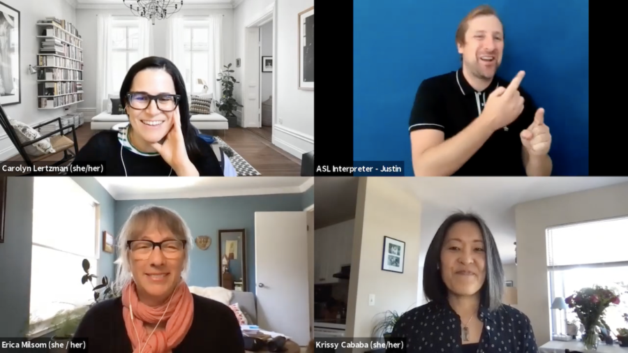 Three panelists and ASL interpreter on a Zoom meeting together