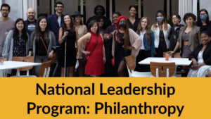 RespectAbility Lab participants and alumni together outside. Text: National Leadership Program: Philanthropy