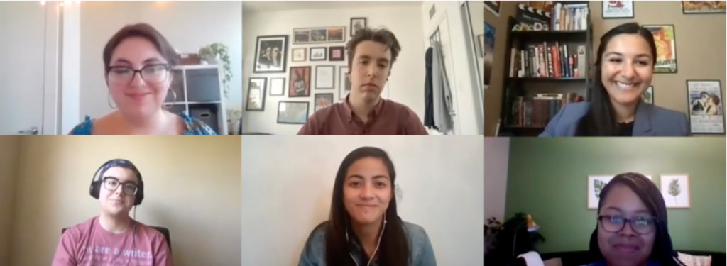 Four speakers from the NBCUniversal Page Program with 2 Lab participants on Zoom together smiling