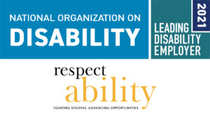 NOD 2021 Leading Disability Employer seal. RespectAbility logo.