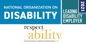 NOD 2021 Leading Disability Employer seal. RespectAbility logo.