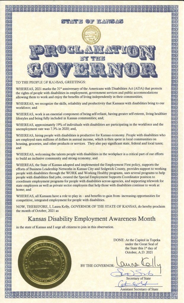 Proclamation for Disability Employment Awareness Month 2021 in Kansas
