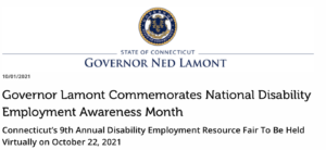 Screenshot of Connecticut NDEAM press release on the website with state seal