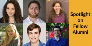 Headshots of six Jewish former RespectAbility Fellows smiling. Text: Spotlight on Fellow Alumni