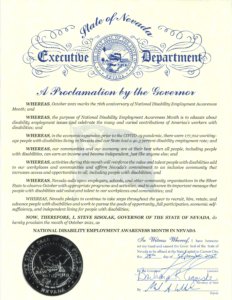 NDEAM proclamation from Nevada's Governor 2021